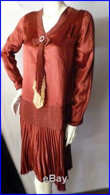Vintage 1920s RED SILK DRESS Bust 35 Flapper
