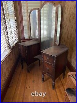 Vintage 1920s Vanity Dressing Table & Trifold Mirror