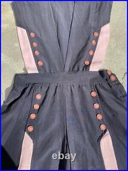 Vintage 1930s Black & Pink Rayon Mini Dress Bakelite Buttons Jumper Deco 1940s