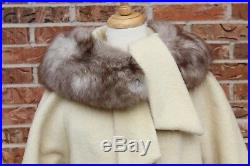 Vintage 1950s Lilli Ann Mohair Coat Fox Fur Collar Dress Jacket Creamy White SML