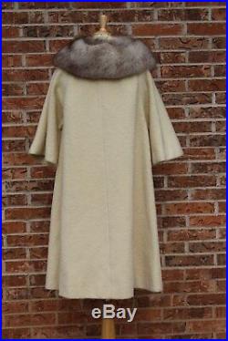 Vintage 1950s Lilli Ann Mohair Coat Fox Fur Collar Dress Jacket Creamy White SML