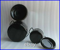 Vintage 2 Pc Black Enamel Judge With LID Made In England Kitchenware Bv-10