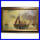 Vintage-20th-Original-Boats-in-a-Port-Oil-canvas-Painting-signed-F-BROCKMAN-01-ryxv