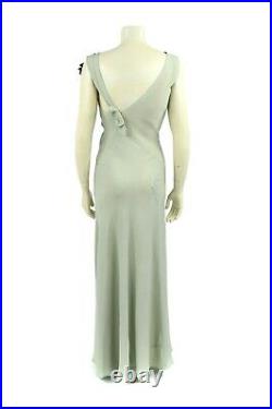 Vintage 30s Pale Seafoam Green Crepe Asymmetrical Cut Long Art Deco Party Dress