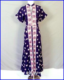 Vintage 40s 50s rare Hawaiian Vertical Floral Atomic Print Dress Seersucker L