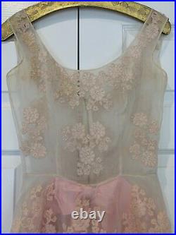 Vintage 50s Harvey Berin Pink Imported Silk French Lace Prom Party Dress