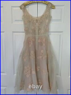 Vintage 50s Harvey Berin Pink Imported Silk French Lace Prom Party Dress