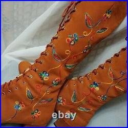 Vintage 60s 70s Gogo Boots Embroidered Floral Penny Lane Almost Famous Lace Up