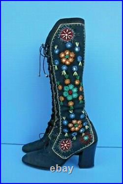Vintage 60s 70s Jerry Edouard Boots Embroidered Gogo Penny Lane Almost Famous