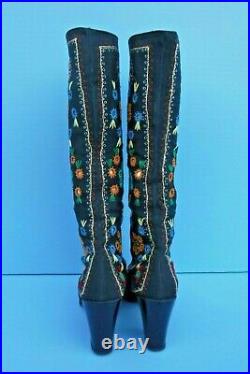 Vintage 60s 70s Jerry Edouard Boots Embroidered Gogo Penny Lane Almost Famous