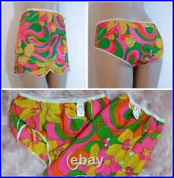 Vintage 60s GO-GO Psychedelic PRINT Mini Skirt Slip Panty SET Flower Power NWT