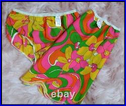 Vintage 60s GO-GO Psychedelic PRINT Mini Skirt Slip Panty SET Flower Power NWT