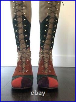 Vintage 60s Gogo Boots Penny Lane Boots Multi Color Patchwork Lace Up 70s Boho