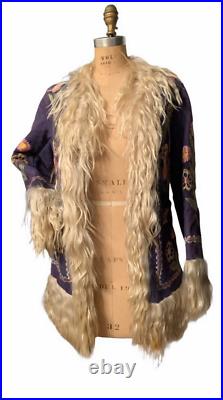 Vintage 70s Afghan Coat YAQUB Sheepskin Floral Embroidered Penny Lane Coat