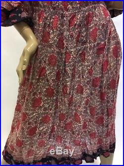 Vintage 70s BOHO Hippie ETHNIC Floral Paisley INDIAN Cotton PRAIRIE Folk DRESS