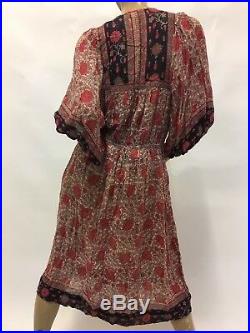 Vintage 70s BOHO Hippie ETHNIC Floral Paisley INDIAN Cotton PRAIRIE Folk DRESS