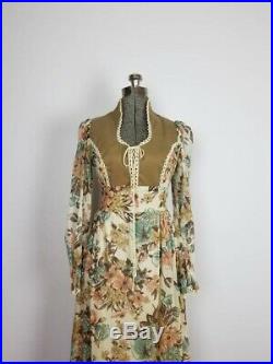 Vintage 70s Gunne Sax Boho Prairie Maxi Dress Floral Print Size 11