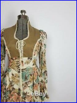 Vintage 70s Gunne Sax Boho Prairie Maxi Dress Floral Print Size 11