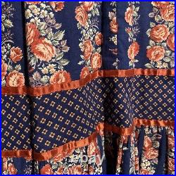 Vintage 70s Gunne Sax Boho Prairie corset Dress Floral Print Size 9 Velvet