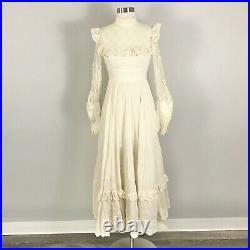 Vintage 70s Gunne Sax Cream Peasant Boho Maxi Dress Renaissance Prairie XS S