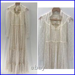 Vintage 70s Gunne Sax Wedding Dress High Neck Lace Ren 7