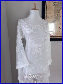 Vintage 70s White BoHo Sheer CUT OUT Hippy Crochet LACE Angel Wedding Maxi DRESS
