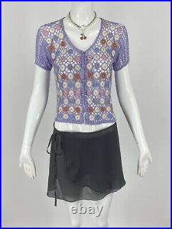Vintage 90s Does 70s Lavender Pastel Crochet Knitted Blouse Boho Grunge Egirl