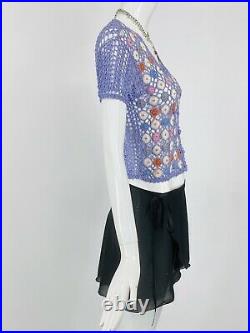 Vintage 90s Does 70s Lavender Pastel Crochet Knitted Blouse Boho Grunge Egirl