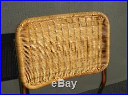 Vintage Accent Chair Mid Century Modern Gold Chrome & Rattan with Tufted Orange