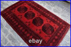 Vintage Afghan tribal Filpai handmade wool rug 3.8 x 5.10 ft