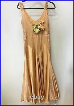 Vintage Antique 1920s Pink Silk Flapper Dress with floral and rhinestone details