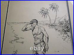 Vintage Antique Drawing Portrait Deserted Tropical Island Man Rodney Thomson