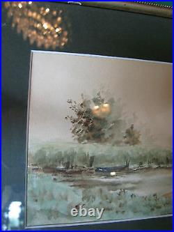 Vintage Antique Early to Mid 20th Cent. Eva West Signed Watercolor of Landscape