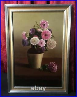 Vintage Antique Floral Still Life Oil Painting On Board Artist Signed