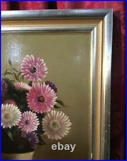 Vintage Antique Floral Still Life Oil Painting On Board Artist Signed