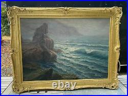 Vintage Antique Gilt Framed Seascape Oil Painting On Canvas P. Bono