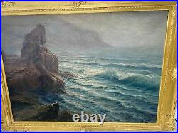 Vintage Antique Gilt Framed Seascape Oil Painting On Canvas P. Bono