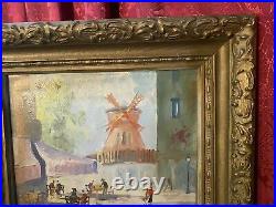 Vintage Antique Impressionistic Cityscape Oil Painting On Board Moulin Rouge