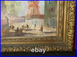 Vintage Antique Impressionistic Cityscape Oil Painting On Board Moulin Rouge