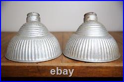 Vintage Antique Industrial light shades ribbed drafting lamp set Oc White Era