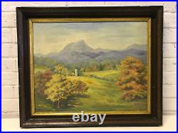 Vintage Antique Lillian Renshaw Oil on Canvas Board Mountain Landscape Painting
