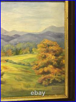 Vintage Antique Lillian Renshaw Oil on Canvas Board Mountain Landscape Painting