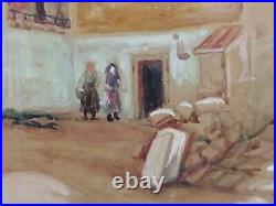 Vintage Antique Oil On Canvas Country Town Landscape Scenery Hand-painted Art