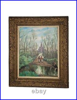 Vintage / Antique Oil On Canvas Painting With Delightful Scene, Unknown Artist