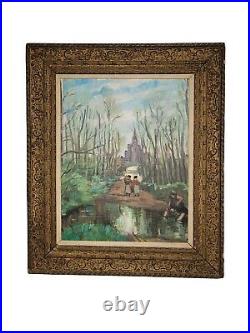 Vintage / Antique Oil On Canvas Painting With Delightful Scene, Unknown Artist