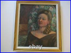 Vintage Antique Oil Painting Pretty Woman 1951 Portrait Impressionism American