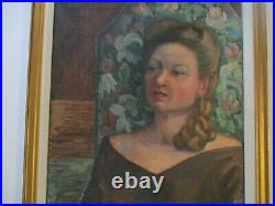 Vintage Antique Oil Painting Pretty Woman 1951 Portrait Impressionism American