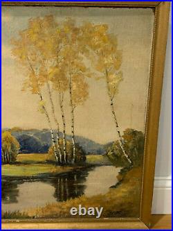 Vintage Antique Oil on Board Signed CT McKean Mountain Landscape Painting