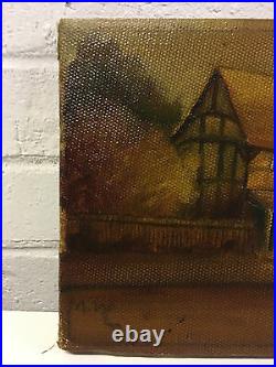 Vintage Antique Painting Signed MW Depicting a Building in a Landscape
