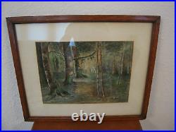 Vintage Antique Signed Watercolor Forest Woodlands Landscape Painting